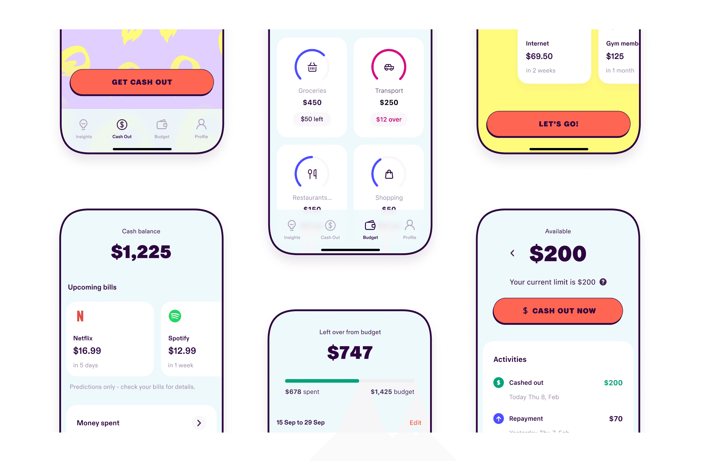 Beforepay app UI screens