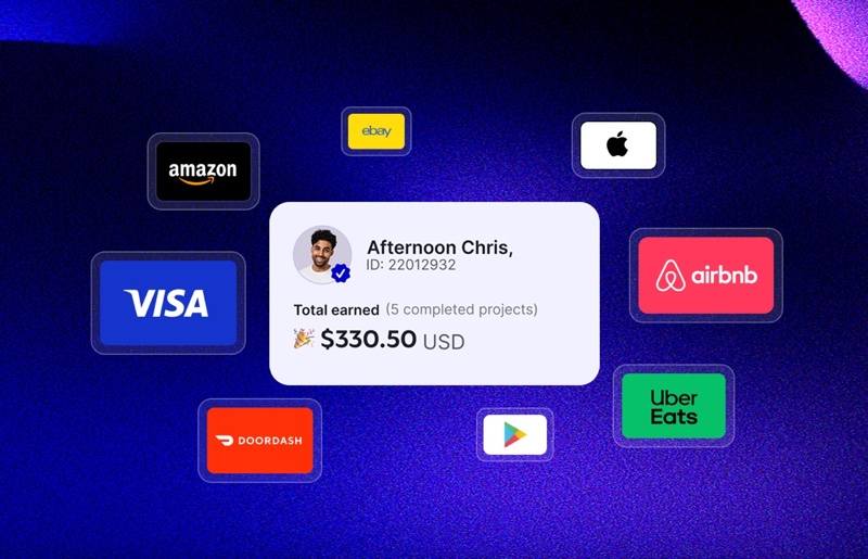 Respondent rewards: a participant's total earnings surrounded by gift-card brands